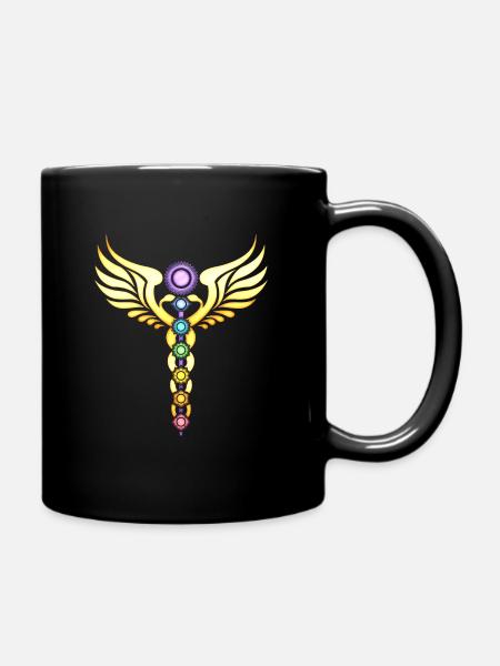 Chakra Caduceus Yoga Meditation - Full Colour Mug - black