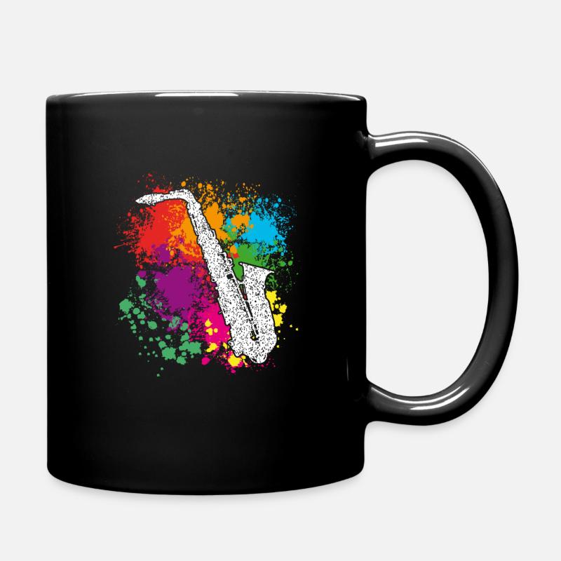 Saxofon, Sax, Farbkleckse - Tasse einfarbig - Schwarz