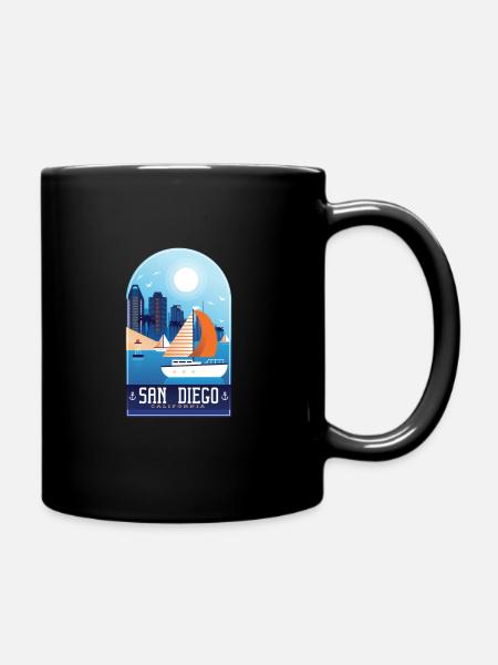 San Diego California Andenkengraphik, Segelboot - Tasse einfarbig - Schwarz