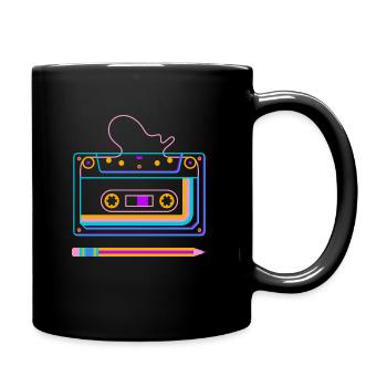 Retro Tape Cassette And Pen, 80s Eighties, Rewind - Full Colour Mug - black - Right