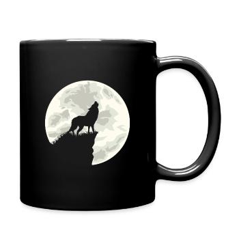 Heulen mit Wölfen / Wolf vor Mond - Tasse einfarbig - Schwarz - Rechts