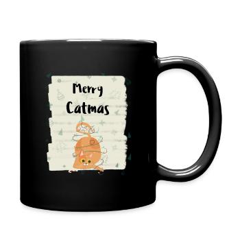 Frohe Katzen - ungeschickte Katze mit Weihnachtslichtern - Tasse einfarbig - Schwarz - Rechts