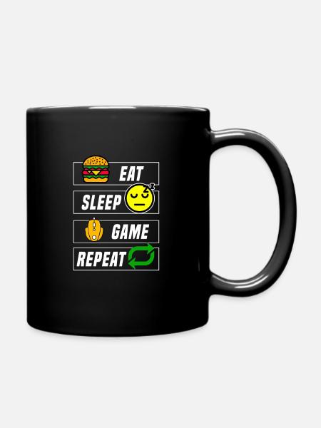 Eat Sleep Game Repeat - Nice games logo - Full Colour Mug - black