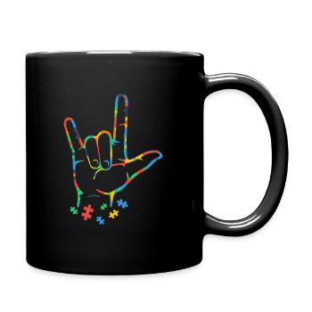 Autism Colorful Puzzle ASL Hand Sign Language - Full Colour Mug - black - Right