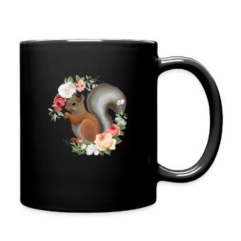 Cute squirrel flower wreath animal gardener - Full Colour Mug - black - Right