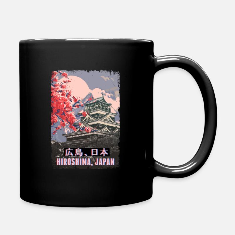 Temple japonais Hiroshima Fleur de cerisier anime - Mug uni - noir