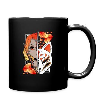 Japonais Anime Fille Samouraï épée fleurs - Mug uni - noir - Droite
