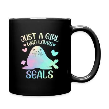 A girl who loves seals - Full Colour Mug - black - Right