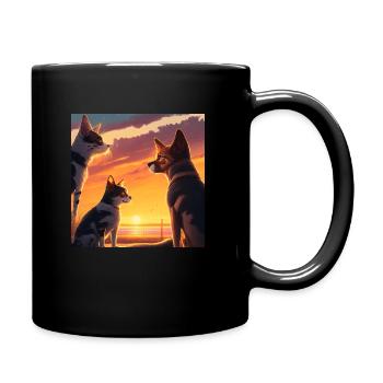 Coucher de soleil sur le chat et le chien - Mug uni - noir - Droite