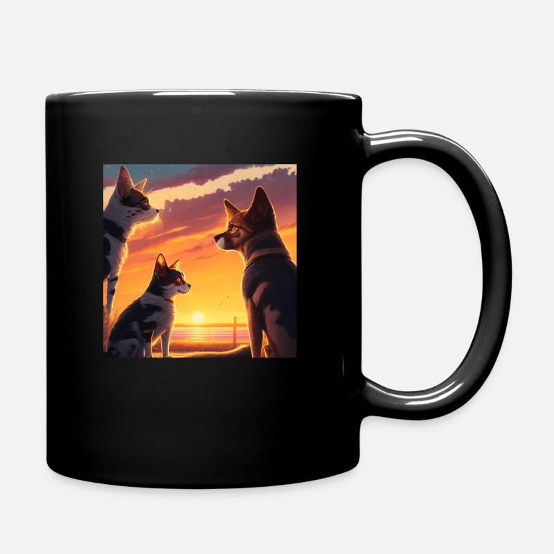 Coucher de soleil sur le chat et le chien - Mug uni - noir
