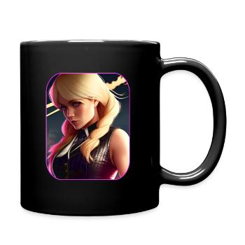 Blonde girl in cool steampunk with pink - Full Colour Mug - black - Right