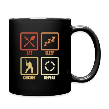 Essen Schlafen Cricket Wiederholen - Tasse einfarbig - Schwarz - Rechts