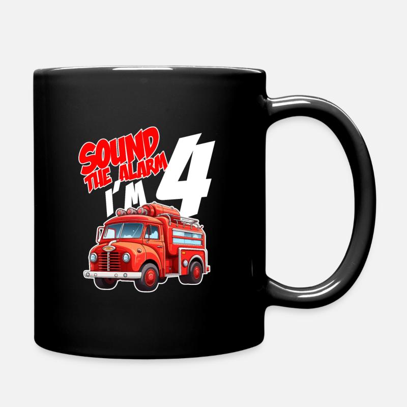 Enfants camion de pompiers 4 ans anniversaire de pompier - Mug uni - noir
