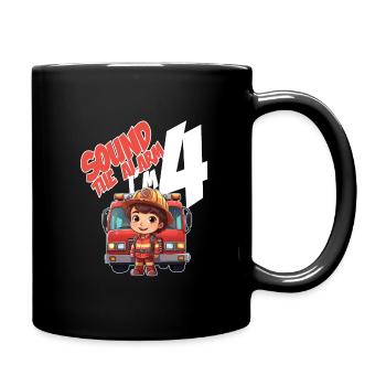 Thème du garçon d’anniversaire de pompier de 4 ans pour enfants - Mug uni - noir - Droite