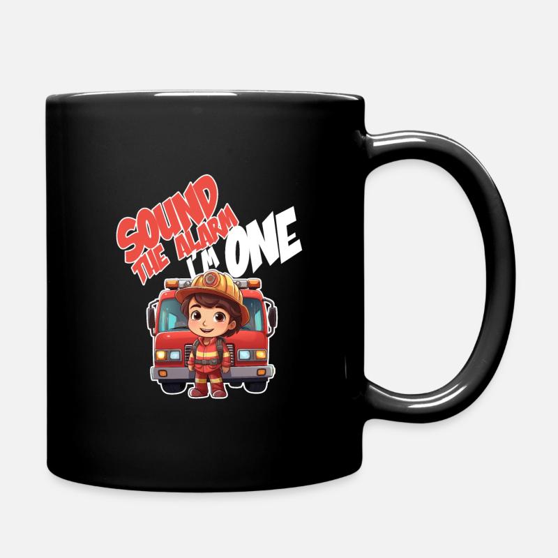 Thème garçon d’anniversaire de pompier pour enfants de 1 an - Mug uni - noir