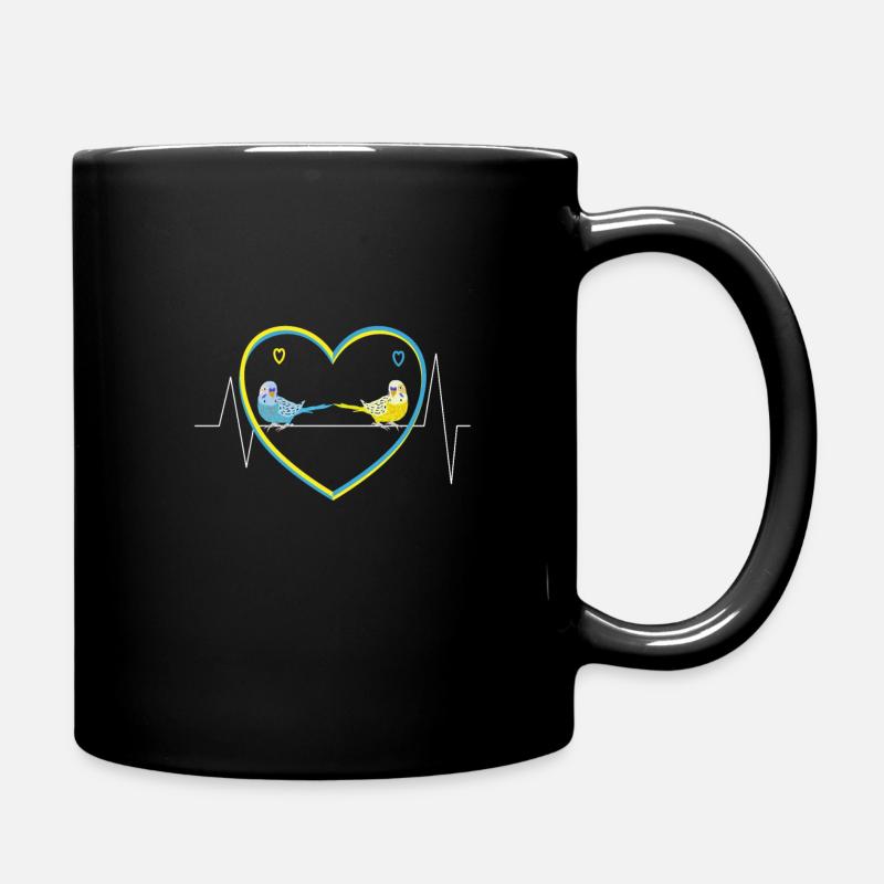 Herzlinie mit zwei Wellensittiche - Tasse einfarbig - Schwarz