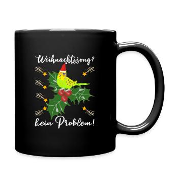 Weihnachten Wellensittich mit Stechpalme - Tasse einfarbig - Schwarz - Rechts