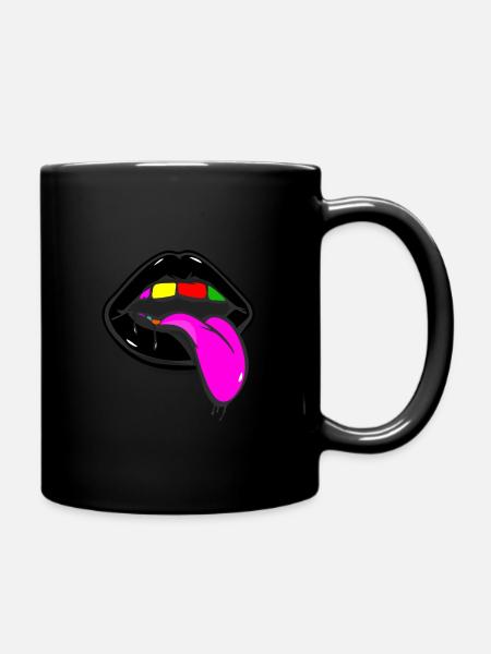 Schwarze Lippen und Regenbogenzähne mit Zunge - Tasse einfarbig - Schwarz
