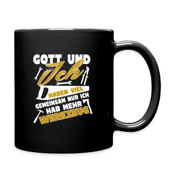 Gott und Werkzeug Heimwerker - Tasse einfarbig - Schwarz - Rechts