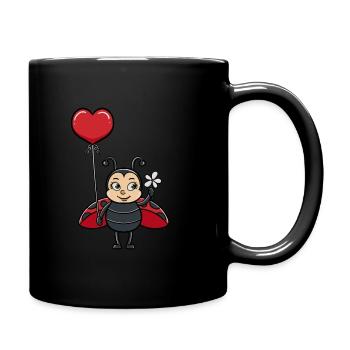 Marienkäfer mit Herz Luftballon - Tasse einfarbig - Schwarz - Rechts