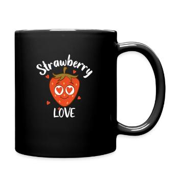 Cute Strawberry Fruit Smiling | Greengrocer Lover - Full Colour Mug - black - Right
