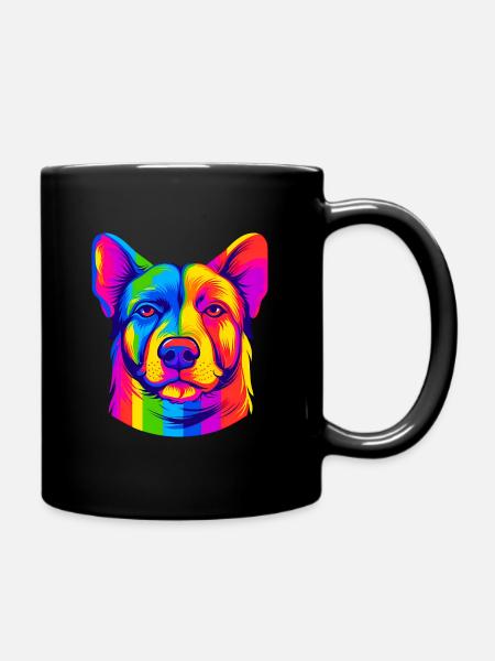 Regenbogen Hund - Tasse einfarbig - Schwarz