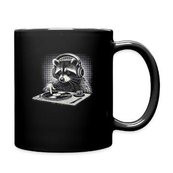 Waschbär DJ mit Köpfhörer am Plattenspieler, spass - Tasse einfarbig - Schwarz - Rechts