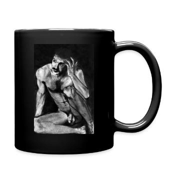 Nackter Mann mit Schnurrbart - Tasse einfarbig - Schwarz - Rechts