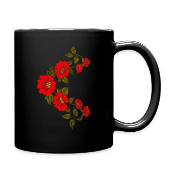 Red Floral Vine Pattern - Full Colour Mug - black - Right