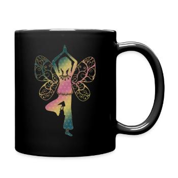 Yoga, asana tree, flower of life, yoga teacher - Full Colour Mug - black - Right