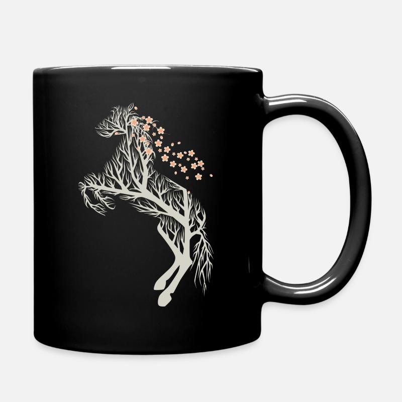 Horse tree cherry blossoms - Full Colour Mug - black