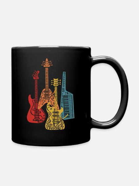 Vintage guitar guitarist electric guitar electric bass bass player - Full Colour Mug - black