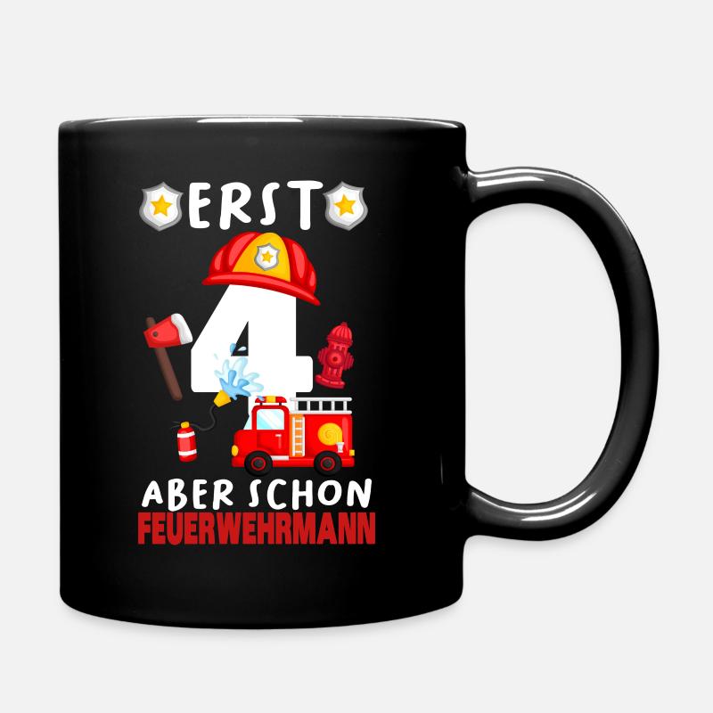 4. Geburtstag Feuerwehrmann Geschenk 4 Jahre - Tasse einfarbig - Schwarz