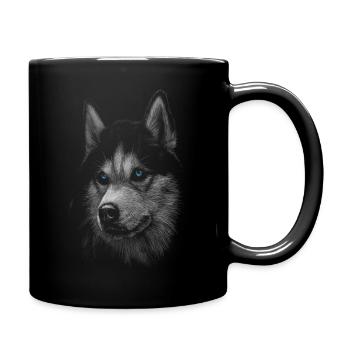 Wolf mit blauen Augen - Tasse einfarbig - Schwarz - Rechts