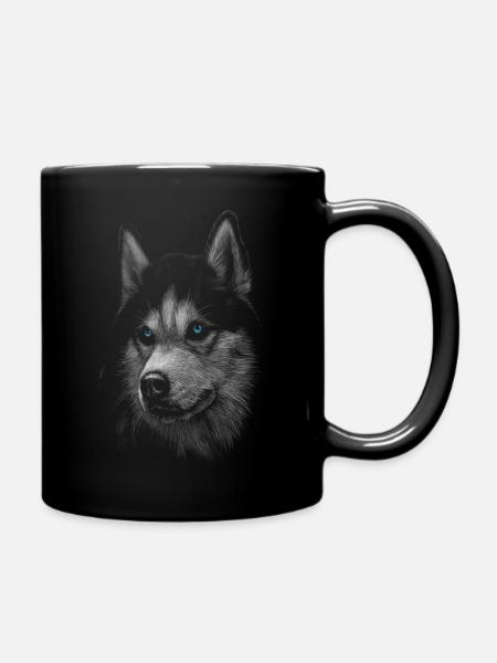 Wolf with blue eyes - Full Colour Mug - black