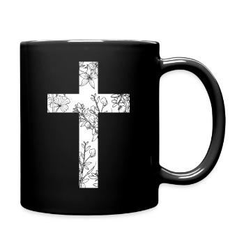 Cross - Christian Jesus God Faith Plants - Full Colour Mug - black - Right