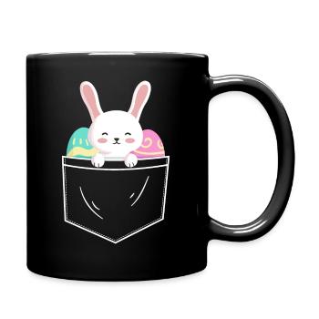 Drôle de lapin de Pâques & des œufs de Pâques dans la poche de la poitrine - Mug uni - noir - Droite