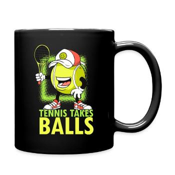Tennis Takes Balls Funny Tennis Saying - Full Colour Mug - black - Right