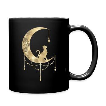 Die Katze im Mond - Tasse einfarbig - Schwarz - Rechts