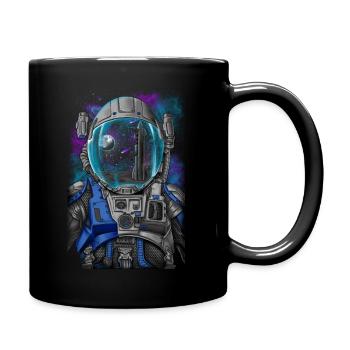 Astronaut auf Mond mit Starship Raumschiff Rakete - Tasse einfarbig - Schwarz - Rechts