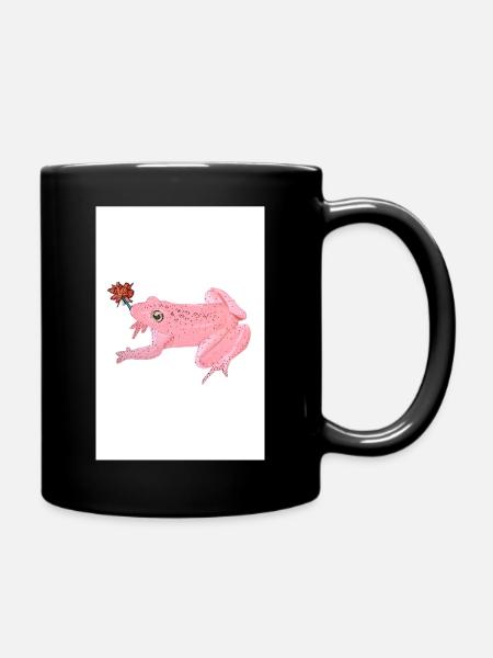 Pink frog with flower - Full Colour Mug - black