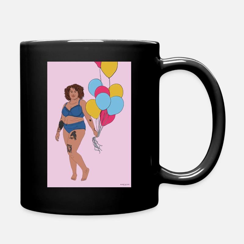 Woman with Balloons - With Background - Full Colour Mug - black