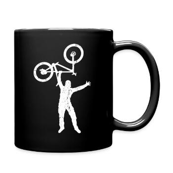 Mountain Bike Holding Up MTB Downhill Bike - Full Colour Mug - black - Right
