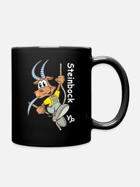 Cartoon Sternzeichen Steinbock - Tasse einfarbig - Schwarz