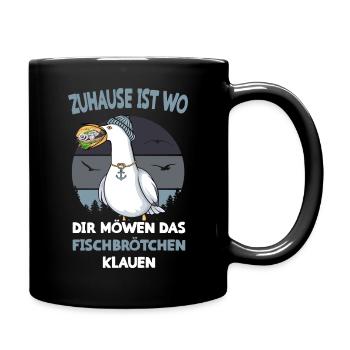 Zuhause ist wo dir Möwen das Fischbrötchen klauen - Tasse einfarbig - Schwarz - Rechts