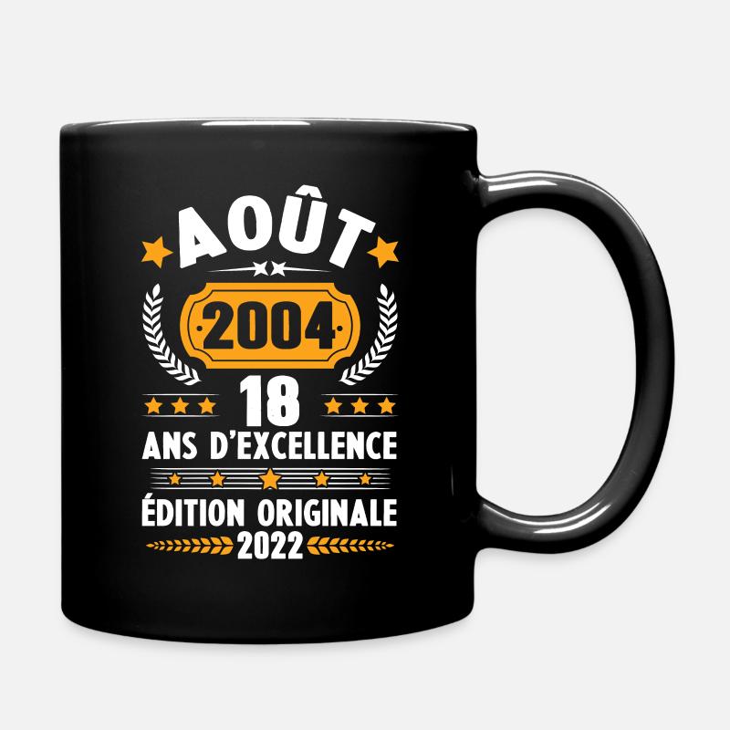 Cadeau D'anniversaire Rétro 18 Ans Août 2004 - Mug uni - noir