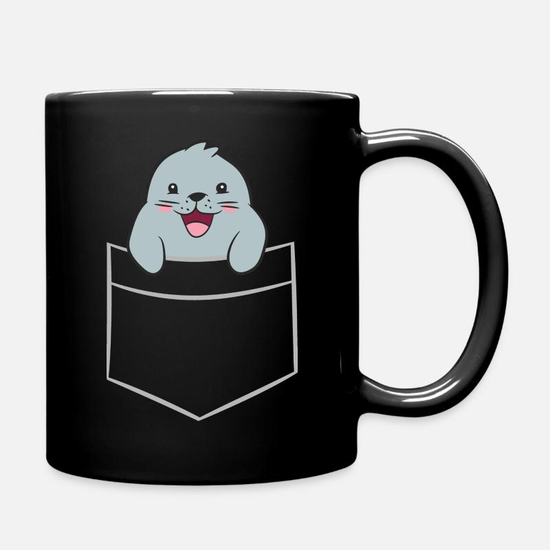 Seehund - In Brusttasche / Hemdtasche - Tasse einfarbig - Schwarz