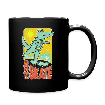 Friendly comic crocodile skateboarding. - Full Colour Mug - black - Right