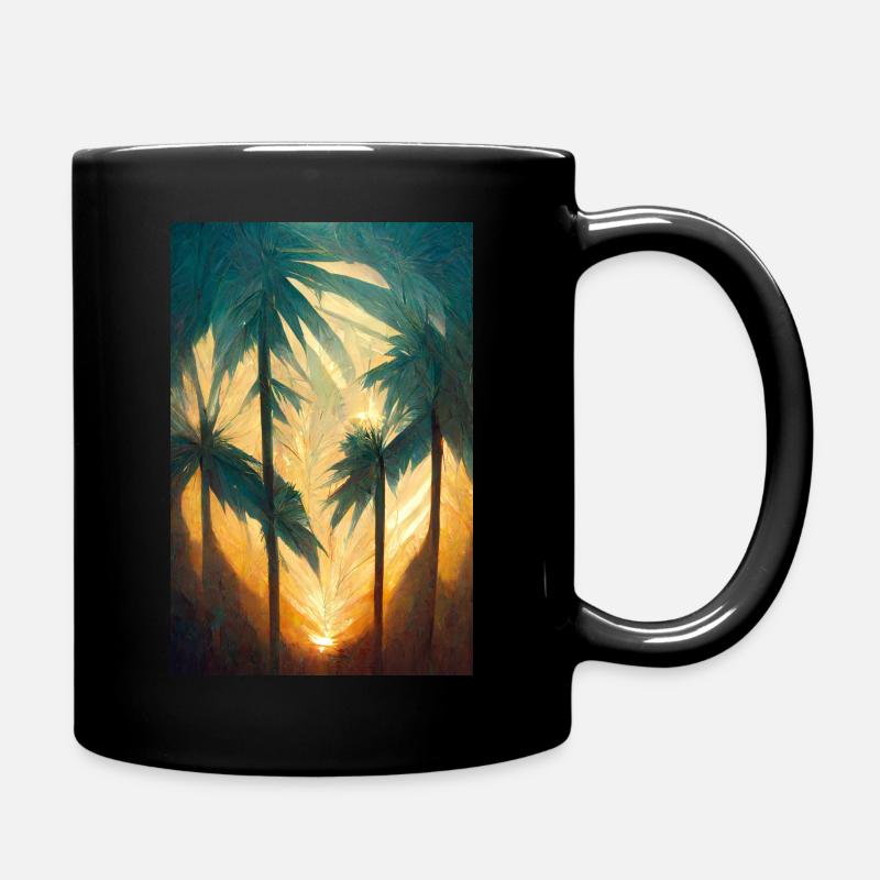Palmen vor Sonnenuntergang - Tasse einfarbig - Schwarz