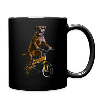 Dog Riding a Bicycle Funny Wearing Sunglasses Lab - Full Colour Mug - black - Right